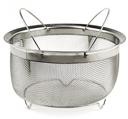 RSVP International Mesh Colander Strainer Basket with Folding Handles, 3 Quarts | For Pasta, Frying, & Salads | Dishwasher Safe | Use in Pressure Cookers | Steaming, Draining & Rinsing