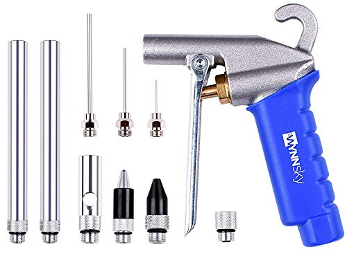 WYNNsky High Flow Air Blow Gun with 9 PCS Blower Tips, 6 inch Extensions, Needle and Rubber Tip, Xtreme Flow Nozzle, Adaptor, 120PSI Working Pressure, Air Compressor Accessories Kit, Cleaning Air Tool