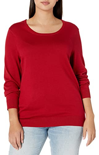Amazon Essentials långärmad lätt tröja med rund hals (finns i plusstorlek), röd, 5X