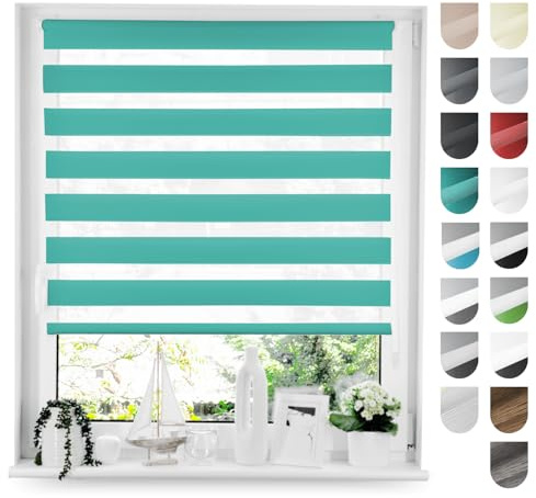 Tom'Shop Tom'Shop® Doppelrollo DuoRollo (Türkis 95cm x 150cm) Duo Rollos für Fenster Klemmfix ohne Bohren mit Klämmträger Fensterabdeckung Fensterrollo leichte Montage