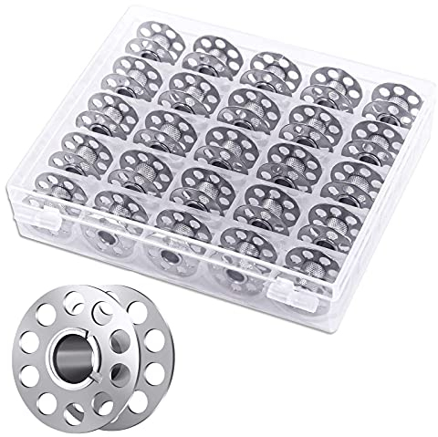 sinzau Nähmaschinenspule, Spule nähmaschine Leer mit Aufbewahrungsbox, Spulen Metall Garnspule, 25 Stück
