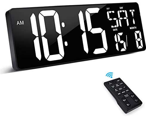 XREXS 17 Inch Digital Wall Clock with Remote Control, Plug-in | Large Display, Auto-Dimming, Alarm, Timer, Day/Date/Temperature Display, For Home, Gym, Office and Classroom