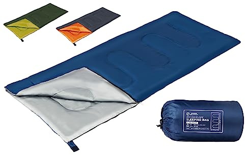 CROSS COUNTRY Envelope Sleeping Bag for Adults & Kids, Warm & Lightweight, for Camping, Hiking, Festivals, 180x75cm (71x29.5 in) 200GSM, Full Length Zipper, Blue & Grey