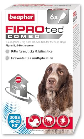 Beaphar - FIPROtec® COMBO for Medium Dogs (10-20kg) – 6 pipettes - Kills Fleas, Flea Eggs, Flea Larvae & Ticks - Stops Fleas Multiplying on Pet and in Home - Vet Strength Dog Flea Treatment