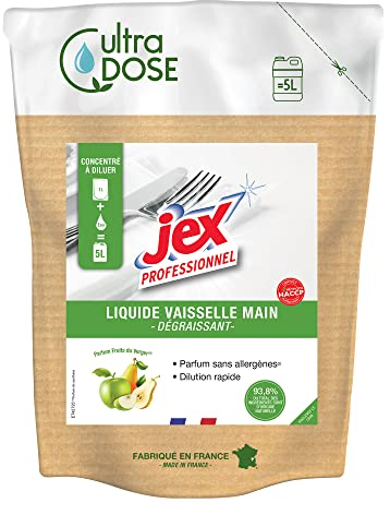 JEX Professionnel -Ultra dose Liquide vaisselle -Nettoie & dégraisse -Parfum fruits du verger -93,8% naturelle -Sans allergènes -Dissolution rapide -Economique & écologique -1L -Fabrication française
