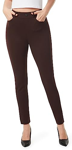 AFITNE Work Trousers for Women UK 30'' - High Waist Ladies Stretchy Casual Business Smart Tailored Trousers Womens Office Suit Pants with Pockets Brown S