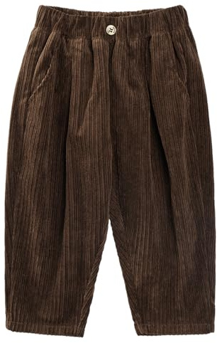 Volunboy Ragazzi Pantaloni Larghi in Velluto a Coste con Vita Elasticizzata e 3 Tasche per Bambini di 2-7 Anni(Marrone,2-3 Anni,Taglia 90)
