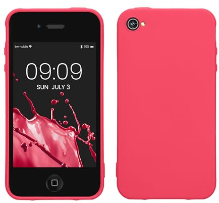 kwmobile Hülle kompatibel mit Apple iPhone 4 / 4S Hülle - weiches TPU Silikon Case - Cover geeignet für kabelloses Laden - Neon Pink