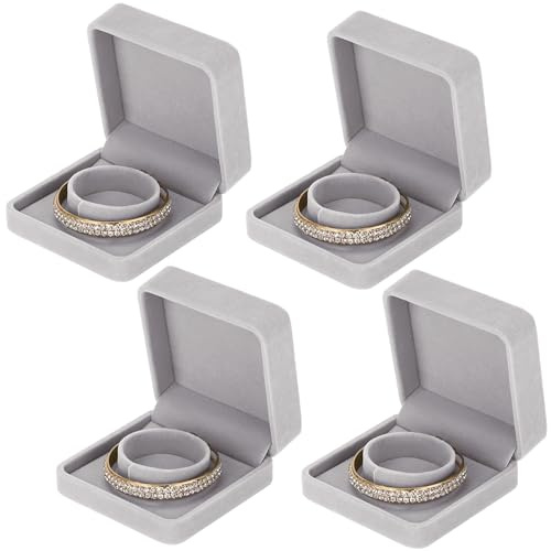 LETURE 4 Pieces Classic Velvet Bracelet Bangle Pendant Necklace Gift Box, Travel Jewelry Box Display Storage Case for Gift, Wedding, Engagement, Proposal, Birthday (4PCS Bracelet-GREY)