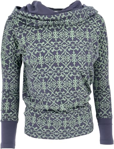 GURU SHOP Lockeres Longshirt aus Bio-Baumwolle, Boho Shirt Schalkapuze - Blau, Damen, Size:XL