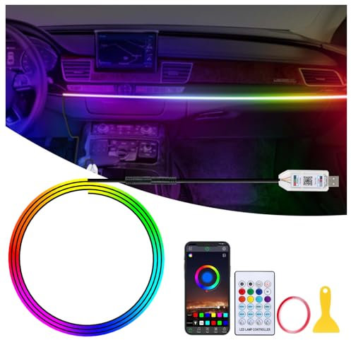 GPJYD Acryl Auto LED Innenbeleuchtung, RGB Ambientebeleuchtung Auto Strip 110cm 146LEDs mit 219 Szenen-Optionen, APP-Steuerung, USB-Port A uto innenraumbeleuchtung für Geschenke für Männer Frauen