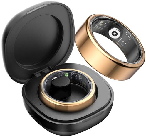 DekeFit Smart Ring Herren Damen, Smartringe Fitness Tracker mit 100+ Sportmodi, Schlafmonitor, Herzfrequenz, SpO2, IP68 Wasserdicht, Gesundheitsring für Android iOS, Size 9, Gold