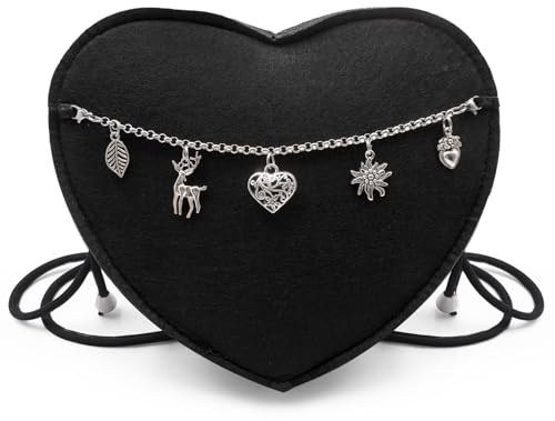 JJKOL Costume da Oktoberfest, accessorio da donna, borsa a forma di cuore, accessorio per costume tradizionale bavarese, con chiusura lampo e 5 stili di ciondolo, per donne e feste della birra