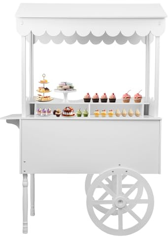 njxbrek Vintage Candy Cart Display Stand with Wheels, Dessert and Party Decoration Cart with Removable Shelves for Parties, Birthdays, Weddings