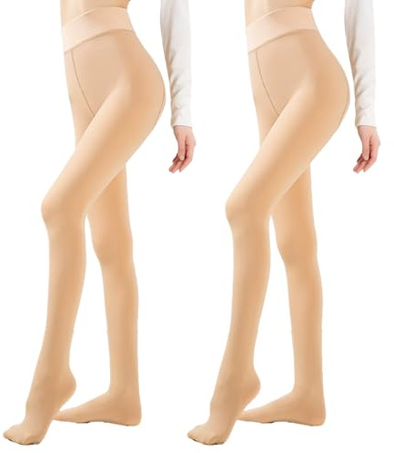 L&K-II Termostrumpbyxor för kvinnor med innerfoder vinter varma ogenomskinliga termostrumpbyxor gosiga sömlösa treggings hög midja sport snäva flera färger 4152, 2-pack hudfärg, M