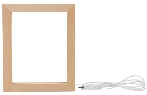 HOODANCOS Marco de Fotos Luminoso Luz LED de Madera Khaki, Diseño Creativo y Enchufe para Decoración en Sala de Estudio o Hogar