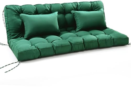 Bankauflage für Innen und Außen, 2-in-1 faltbares Design mit Kissen, 111 x 160 x 14 cm, wasserabweisender sitzkissen grün, rutschfeste Gartenbankauflage mit Bändern für Hollywoodschaukel, Fensterbank
