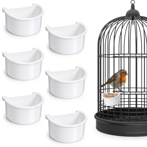 6 Pcs Bird Food Feeder, Bird Cage Feeder Hanging Feeding Bowl Seed Container White Food Dishes Bowl Birds Cage Accessories for Small Parakeet Pigeons Conures