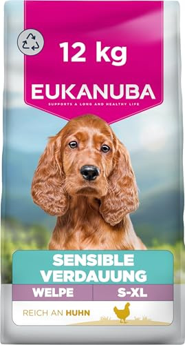 Eukanuba Sensitive Digestion valpmat med kyckling och lättsmält ris – magenvänlig special Care torrfoder för junior hundar med känslig matsmältning, 12 kg