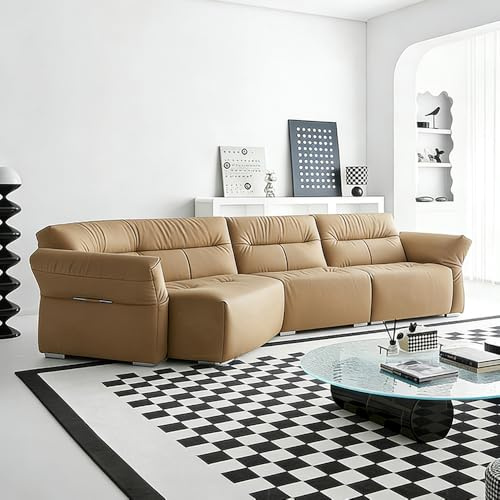 Nordisk modern minimalistisk lädersoffa, massiv träram, rymlig och mjuk soffa, modern stor storlek, lämplig för vardagsrum/kontor/lägenhet.