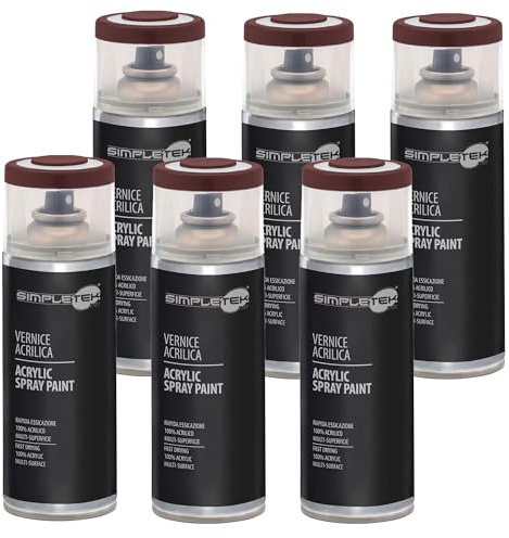 SIMPLETEK - 6X Bomboletta Vernice Spray Acrilico Marrone Mogano RAL 8016 Universale Multimateriale Rapida Asciugatura Interni Esterni 400ml (kit 6 pezzi)
