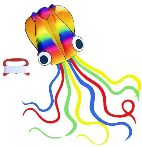 Rainbow Soft Octopus Kites, Long Colorful Tail Easy to Fly Come with Handle and 100 meters Flying String, Great Gift to Boys Girls for Kids Adults Outdoor Activities Beach Park Trip