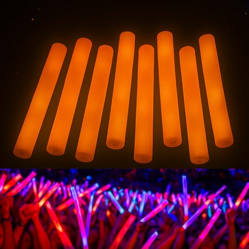 zenda club® Set di 10 bastoncini luminosi a LED arancioni 48 cm – Baton Luminoso Fluorescente in schiuma – 3 modalità flash – Glow Sticks per concerto, matrimonio, compleanno, festival e serate DJ