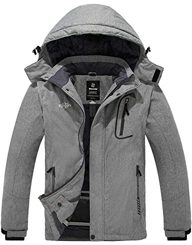 Wantdo Homme Manteau d'hiver Chaud Veste de Snowboard avec Doublure Veste Imperméable pour Voyage Travail Veste Isolée avec Capuche Amovible Gris M