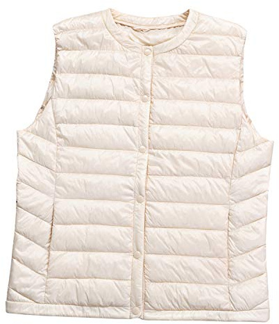 Jolisson Doudoune Gilet sans Manches Col Rond Veste Duvet Femme Manteau Léger à Bouton-Pression avec Poches Latérales Doudoune Respirant Chaud pour Hiver