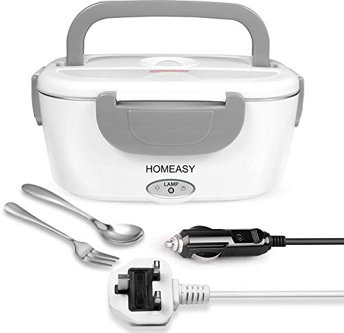 homeasy Electric Lunch Box, 80W 3 in 1 Food Heater Warmer 1.5L Removable Food-Grade Stainless Steel Container Portable for Car, Office, School and Home Use 220V/12V/24V (Grey)