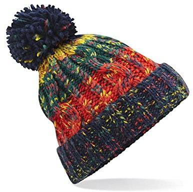 ASVP Shop Corkscrew Cable Knitted Bobble Hat Plain Mens Womens Beanie Warm Winter Pom Wooly Cap (Crackling Campfire)
