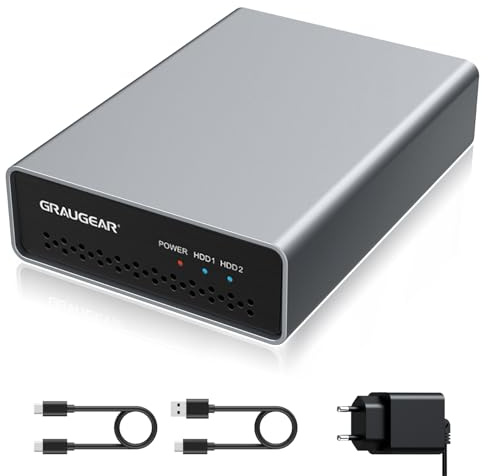 GRAUGEAR Externes RAID Gehäuse f. 2 x 2,5” SATA SSD & HDD [Mini Raid] Typ-C
