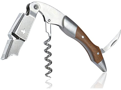 BarBits Corkscrew Wine Bottle Opener - 3-in-1 Waiter's Friend & Foil Cutter, Stainless Steel Cork Screw with Rosewood Handle - Gift for Wine Lovers