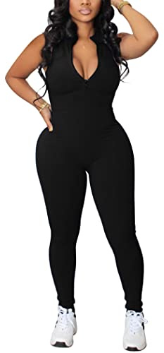 chicyes Women's Sexy Jumpsuits Workout Sleeveless Ribbed One Piece Pants Plus Size Romper Summer Outfits Black