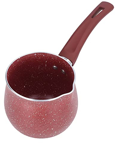 Pentola per Bagnomaria,300 Ml Pentola per Burro a Fondo Piatto in Lega di Alluminio con Manico in Legno, Pentola per Scaldavivande Mini Pentola per Sciogliere Il Cioccolato (rosso)
