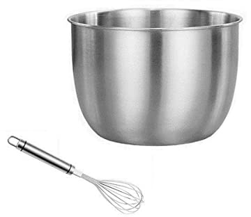 LANMOU Ensaladera de Acero Inoxidable con Batidor para Montar Nata, Amasar Masa, Mezclar Huevos, Lavar Fruta, Cocinar Sopa, Calentar en Estufas (Large)
