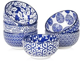 Selamica Ceramic 4 OZ Dipping Bowls Set, 3.5 Inch Mini Bowls for Dipping, Side Dishes, Microwave Dishwasher Safe, Set of 6, Vintage Blue