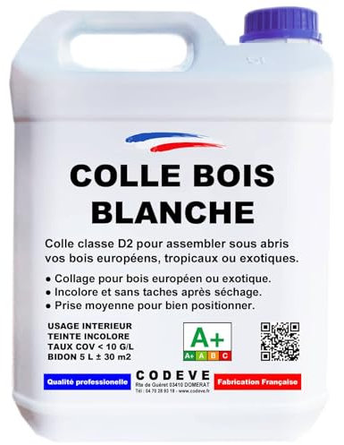 Colle Blanche - Codeve Bois - 5 L - Intérieur - Pour L'assemblage Sous Abri De Votre Bois Européen, Tropical Ou Exotique.