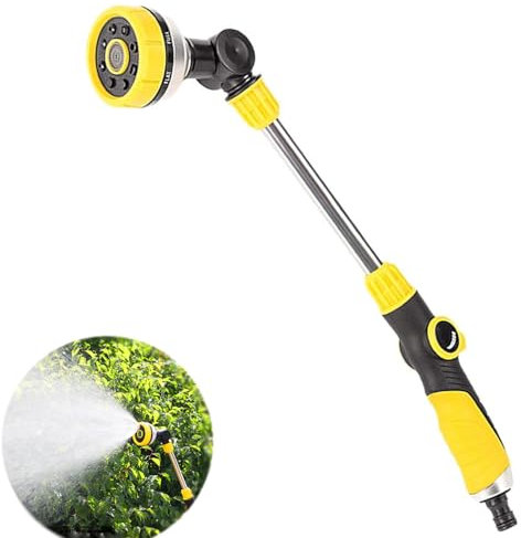 Lancia per irrigazione, lancia lunga in metallo, lancia per irrigazione da giardino, 8 modalità regolabili, ugello spray rotante a 180° per la pulizia del cesto appeso, irrigazione delle piante,
