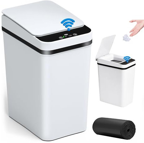 CHAMSUREUK Smart Touchless Bathroom Trash Can 10L Automatic Motion Sensor Rubbish Can with Lid Electric Waterproof Narrow Small Garbage Bin for Kitchen, Office, Toilet, Bedroom with 50pcs Trash bags