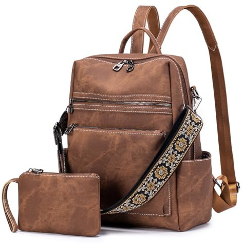 SUCIKORIO Leder Rucksack Damen Klein, 2 in 1 Rucksack Handtasche Mit Tasche Klein Elegant Wasserdicht Cityrucksack Damen Mini Rucksäcke Modern Rucksackhandtaschen für Reisen, Arbeit, Schule