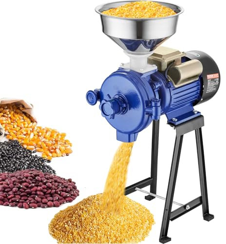 VEVOR Mulino Elettrico per Cereali, Mulino per Mais con Imbuto, Macchina per Polvere Spessore Regolabile, Mulino per Cereali per Farina Impieghi Gravosi, Macina a Secco o Umido, Macina Spezie 3000 W