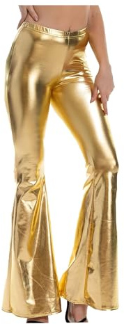 Women's Shiny Flare Pants Full Length High Waist Metallic Flared Trousers | 80's Wide Length Leggings for Dancewear Nightclub, Sexy Wet Look Yoga Palazzo Trousers for Party Rave Carnival