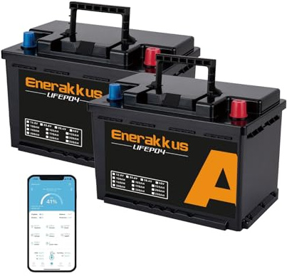 2-pack enerbatterier 12 V 100 Ah LiFePO4 mini litiumbatteri, 100 A BMS Bluetooth-skydd, 10 års livslängd med upp till 15 000 cykler, max. 1280 Wh, LiFePO4-liten storlek batteri för husbilar,