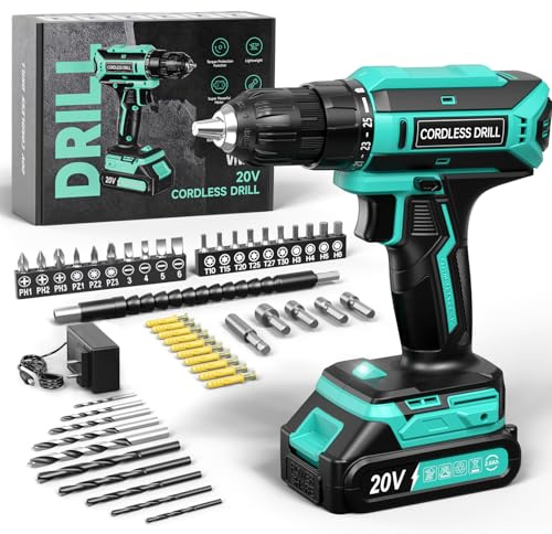 VIWKO Akkuschrauber, 20V Akku Bohrschrauber, 25+1 Drehmomentstufen Akkubohrer, 42Nm Max Drehmoment, LED-Licht, 56 tlg Akkuschrauber Set für Wartungsarbeiten und Heimwerkerprojekte, Cyan