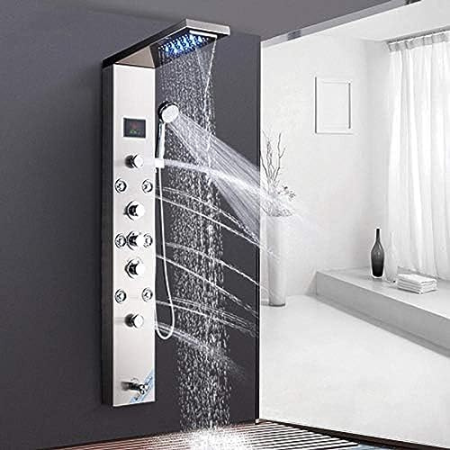 DLAZUM Pannello Doccia in Acciaio Inox con soffione a Cascata e soffione a LED, valvola in Ceramica, Miscelatore per Doccia da Bagno, Interessante
