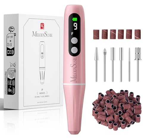 MelodySusie Nagelfräser Kabellos, Elektrische Nagelfeile für Gelnägel Acrylnägel, PC90G Fräser Nägel 20000 U/Min, Verstellbarer Geschwindigkeit, Maniküre Set Elektrisch für Anfänger (Rosa)