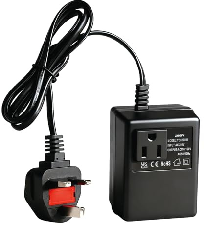 200W Step Down Power Supply Voltage Converter,Step-Down Transformer 220V/240V to 110V/120V (UK Plug) Universal Travel Power Adapter for WiFi, Power Bank, POS Machine,Safe & Efficient Transformer, 1.2M