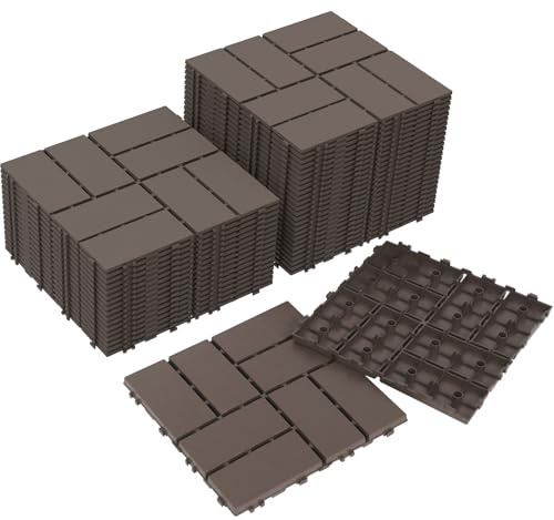 Neoaider Decking Tiles 44Pcs, 12 x 12 Waterproof Outdoor Patio Flooring All-Weather, 44 sq. ft Plastic Interlocking Floor Decking Tile for Garden Porch Poolside Balcony Backyard, Coffee Brown