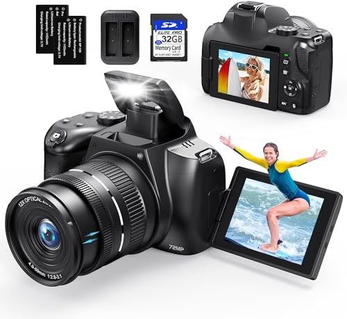 Cámara digital 4K para fotografía, zoom óptico de 12X, cámara de vlogging de enfoque automático de 72 MP para YouTube, cámara de fotografía con pantalla abatible de 270°, cámaras controladas por Wi-Fi